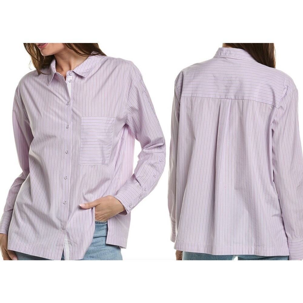 JOHNNY WAS Giani Relaxed Pocket Striped Button Down Shirt Lilac - Sz Large - Picture 2 of 7